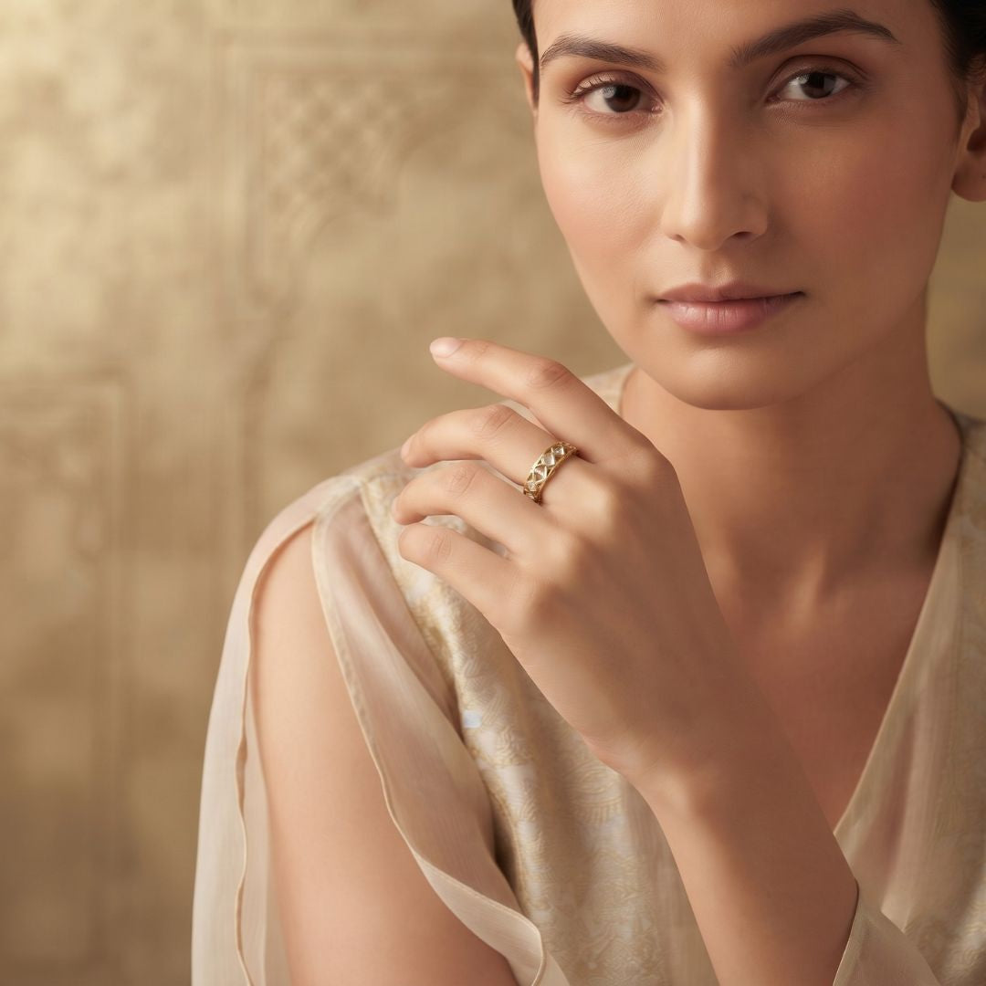92.5 Silver Gold Plated Polki Band ring