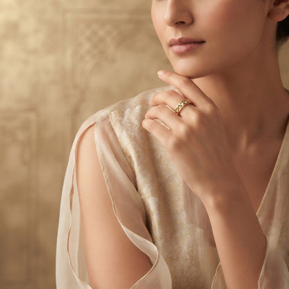 92.5 Silver Gold Plated Polki Band ring