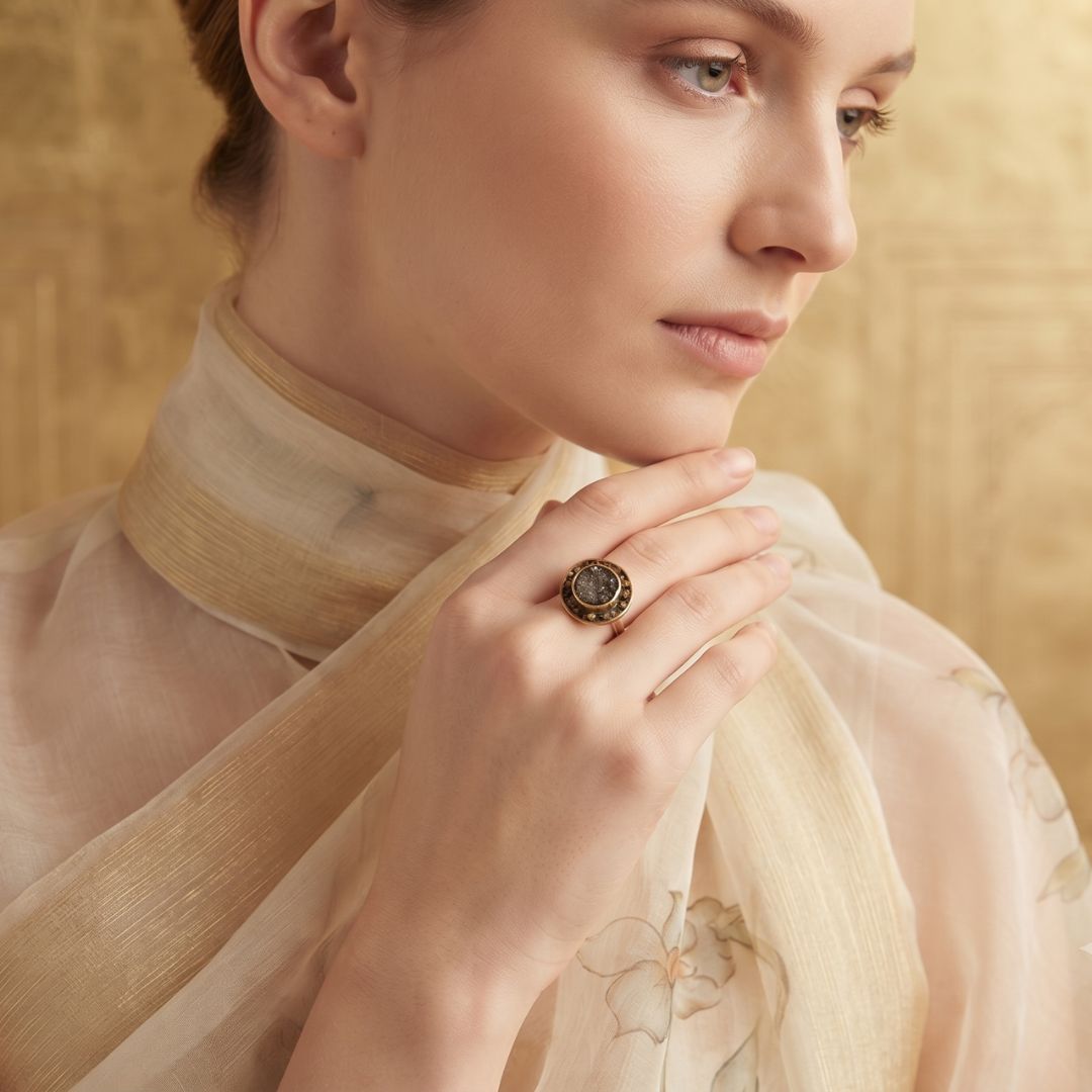 92.5 Silver Gold Plated Polki Ring