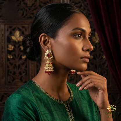 Elegant 18K Gold Ruby & Polki Jhumka Earrings