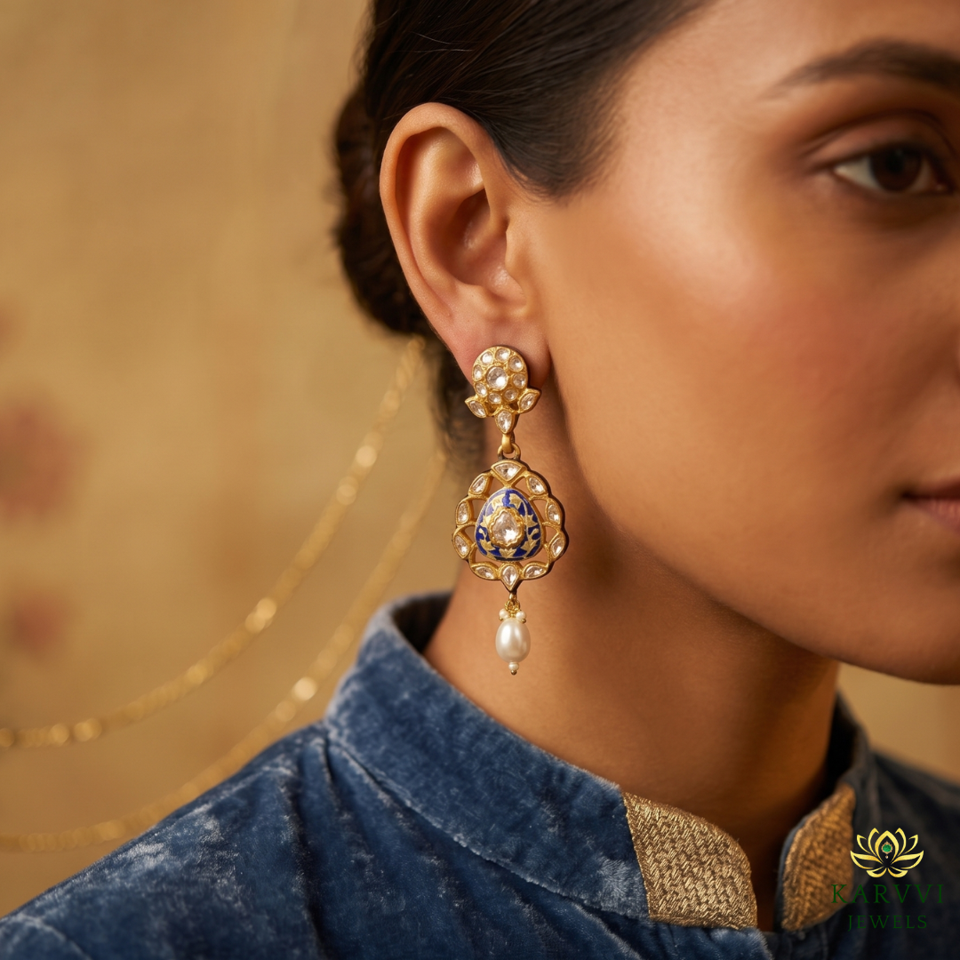 Unforgettable Glamour: 18kt Gold Polki Meena Detachable Earrings