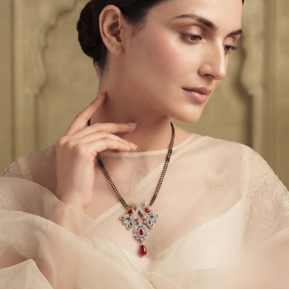Silver Heartbeat Peacock Necklace