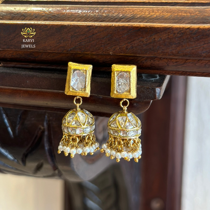 18k Gold Polki Jhumki - Timeless Elegance