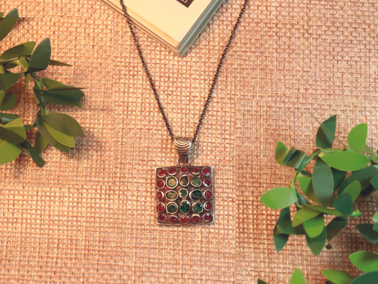 92.5 Silver Ruby and Emerald Pendant