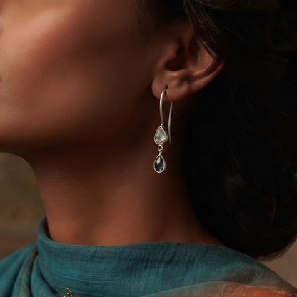 92.5 Silver Polki & Black Diamond Earrings