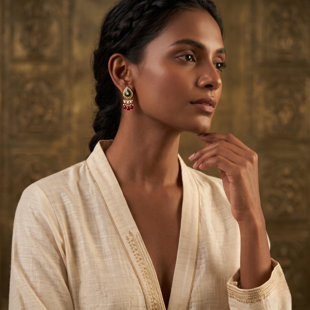 Mayura Emerald Polki Jhumki Earrings