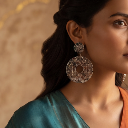 92.5 Silver Polki & Emerald Earrings