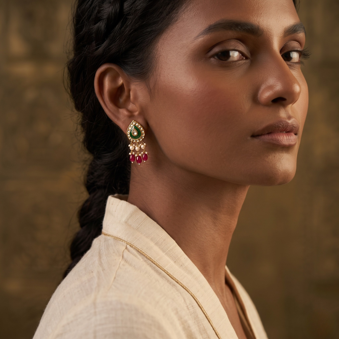 Mayura Emerald Polki Jhumki Earrings