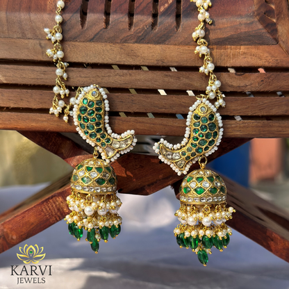 18k Gold Polki Earrings with Fish and Jhumka Design - A Blend of Tradition and Modernity
