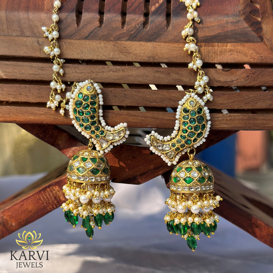 22k Gold Polki Earrings with Fish and Jhumka Design - A Blend of Tradition and Modernity