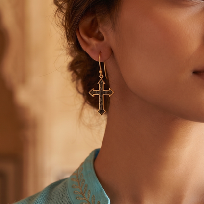 92.5 Silver Gold Plated Cross Earrings