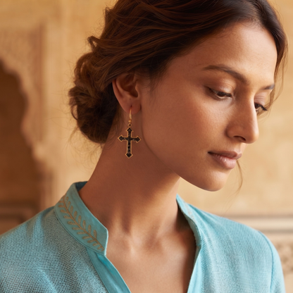 92.5 Silver Gold Plated Cross Earrings