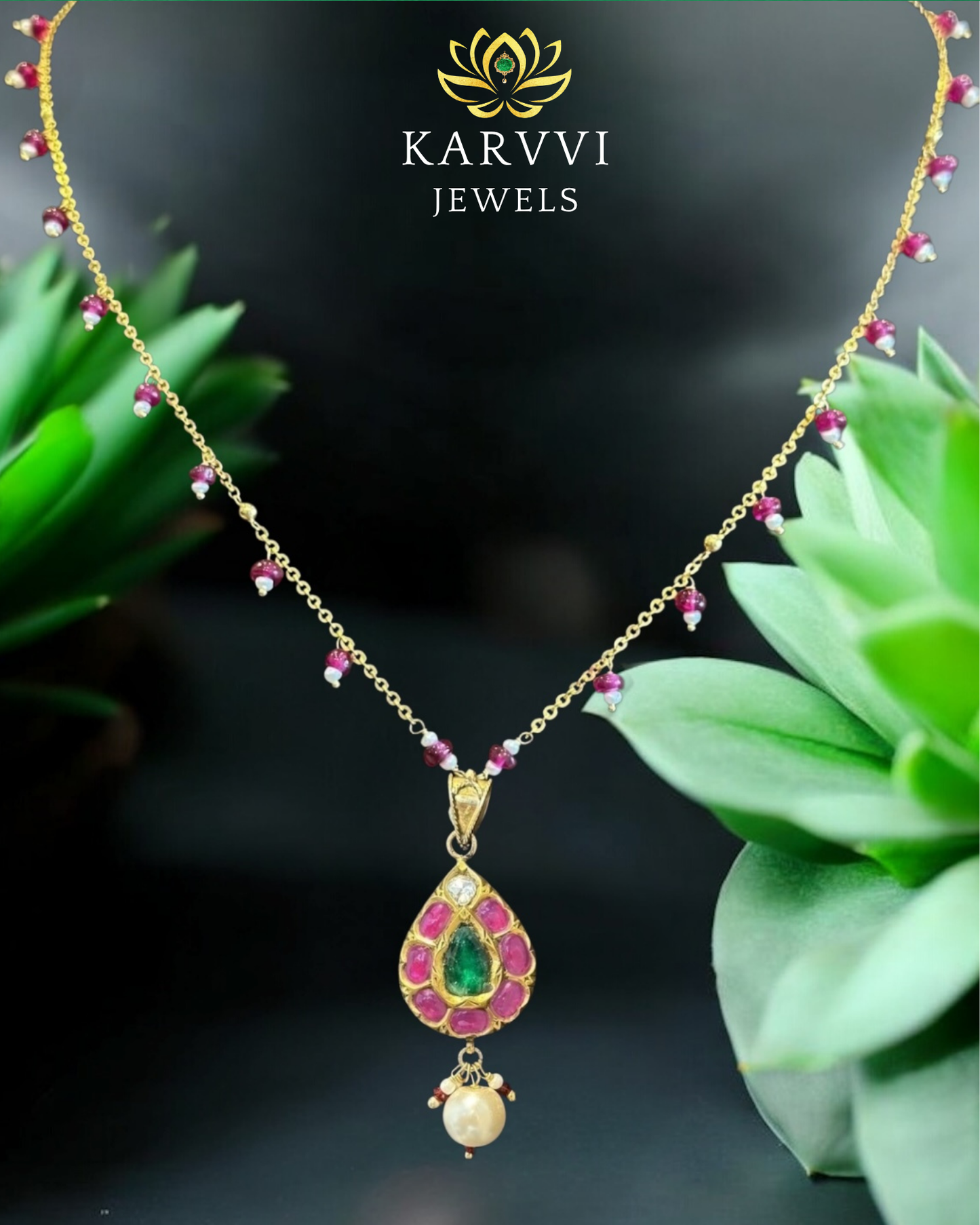 18kt Gold Pendant Chain with a touch Pearls