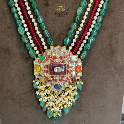 18kt Gold Polki Diamond navratan Necklace