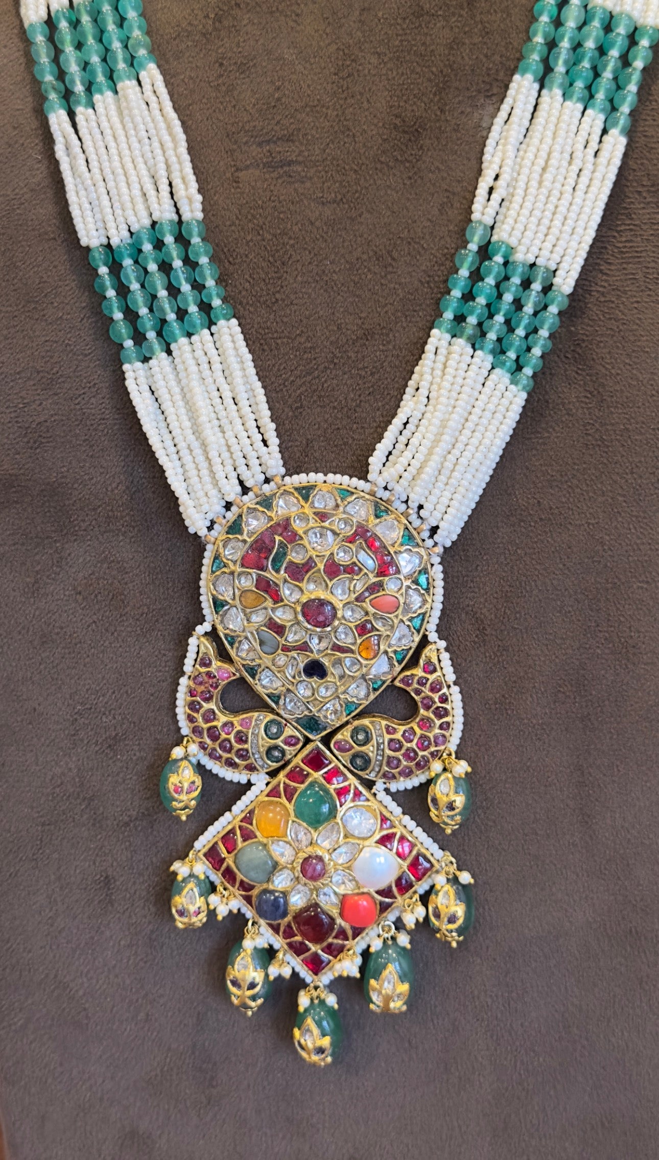 18K Gold Navratna Pendant Necklace