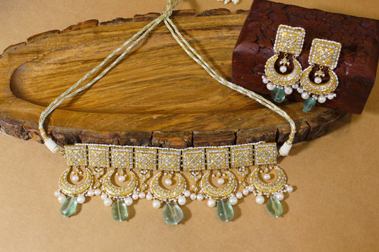 Regal Splendor: Gold Polki Bridal Necklace Set