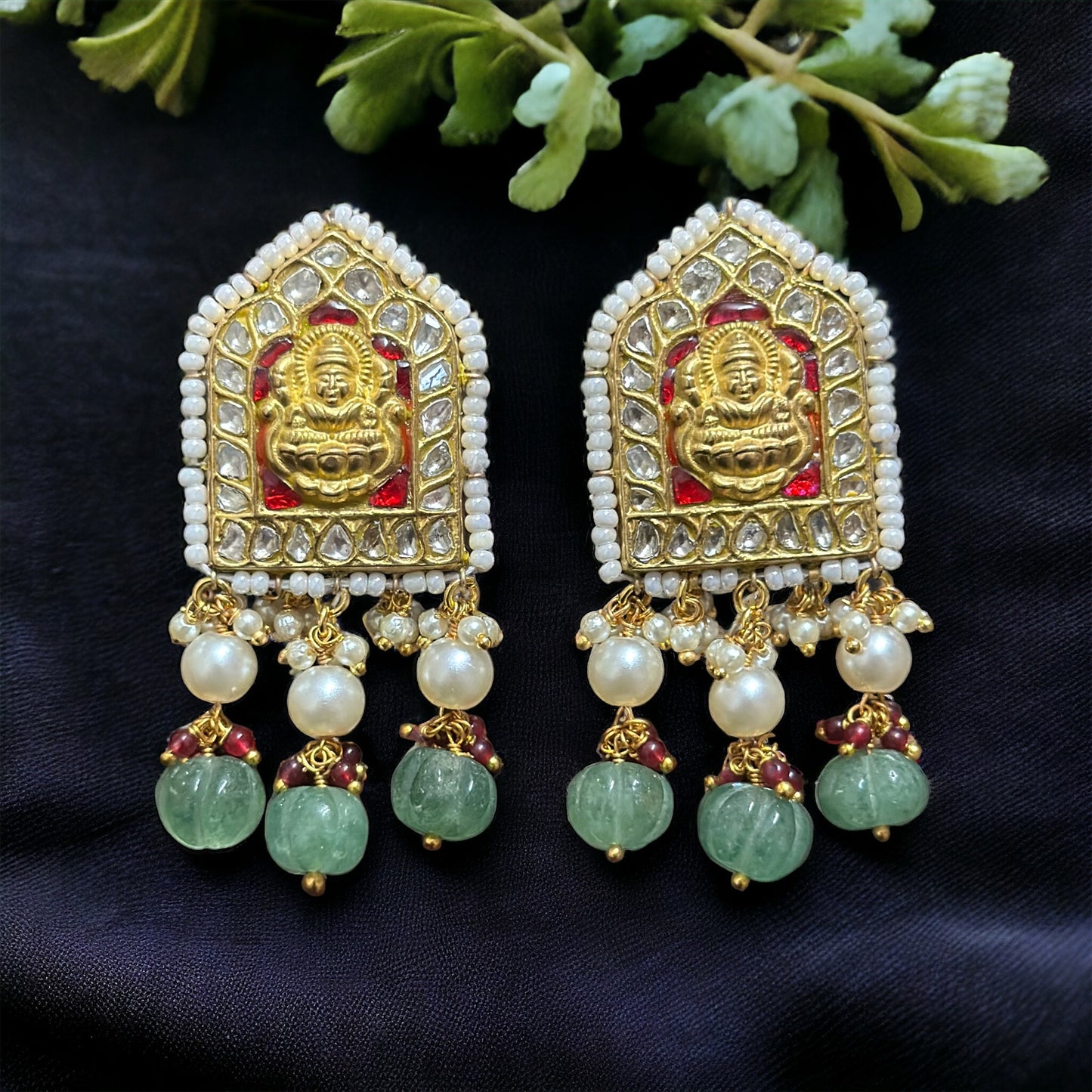 Divine Aura: Temple-Inspired Gold &amp; Polki Earrings
