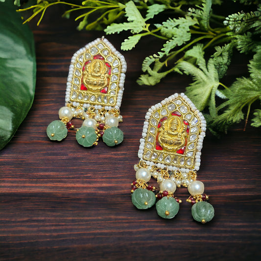 Divine Aura: Temple-Inspired Gold &amp; Polki Earrings