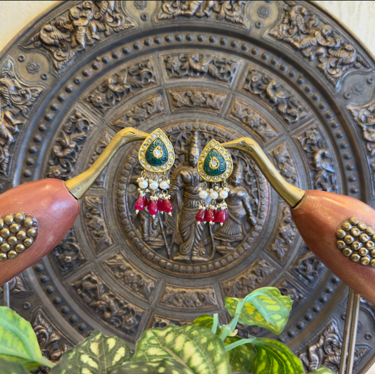 Mayura Emerald Polki Jhumki Earrings