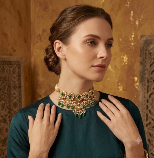 Green Beryl and Onyx Jadau Choker: A Fusion of Tradition and Modernity