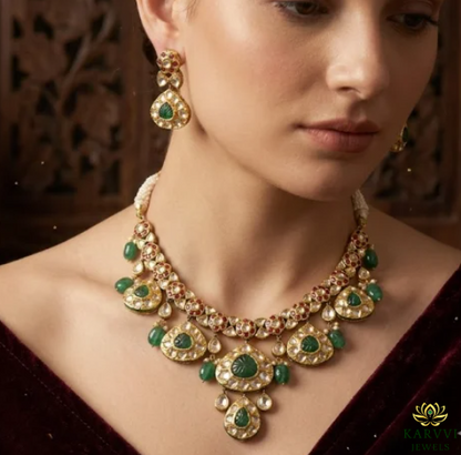 Royal Emerald Polki Necklace Set in 18K Gold