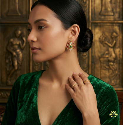 Gold Studs: 18K Gold Polki Earrings with Gemstones