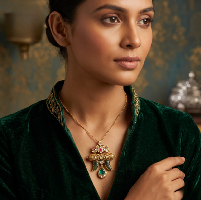 18kt Gold Pendant with Natural Gemstones