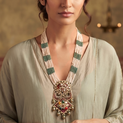 18K Gold Navratna Pendant Necklace