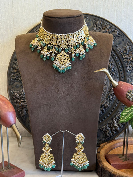 18k Gold Polki Choke Set with Matching Earrings