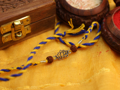92.5 Silver Flower Motif Rudrakha Rakhi