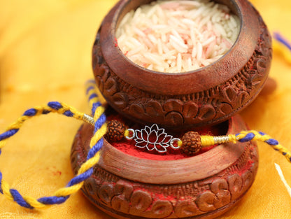 92.5 Silver Flower Motif Rudrakha Rakhi