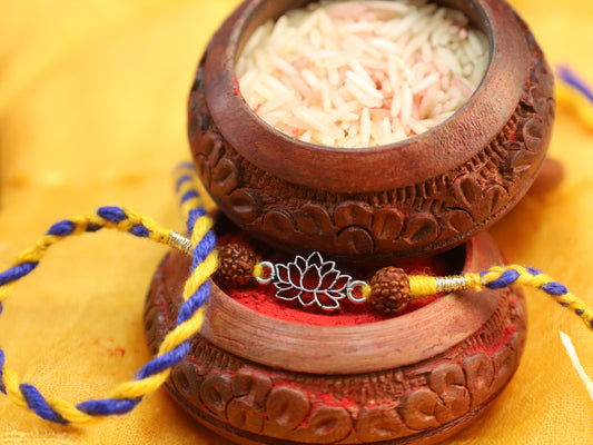 92.5 Silver Flower Motif Rudrakha Rakhi