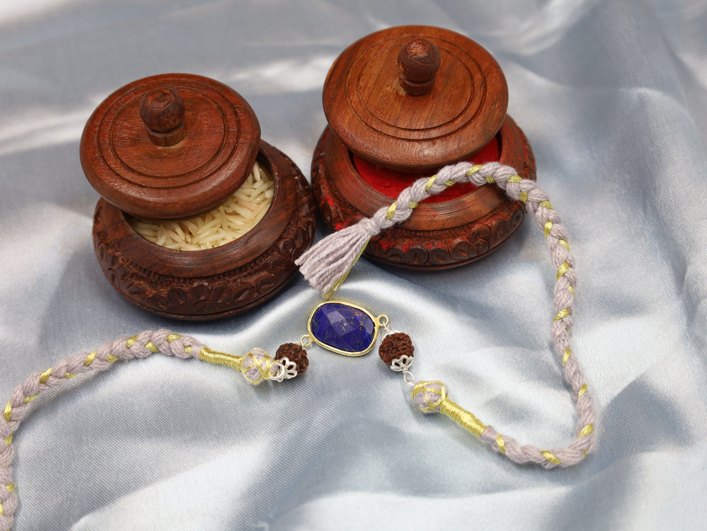 92.5 Silver Lapis Stone Rudraksh Rakhi